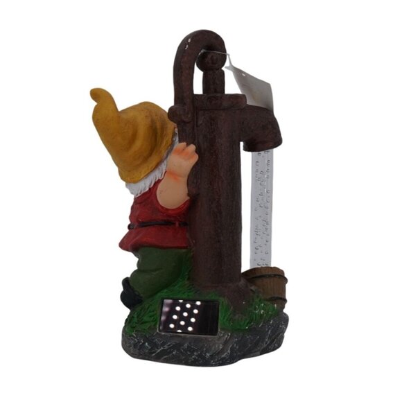 Garden Gnome with Solar Light & LED Water Pump – 10" Resin Statue, Broken/Damage - Picture 7 of 9